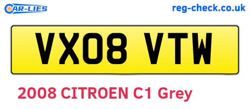 VX08VTW are the vehicle registration plates.