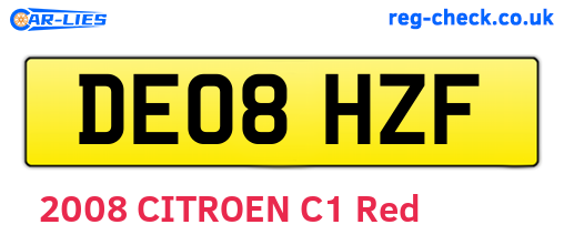 DE08HZF are the vehicle registration plates.