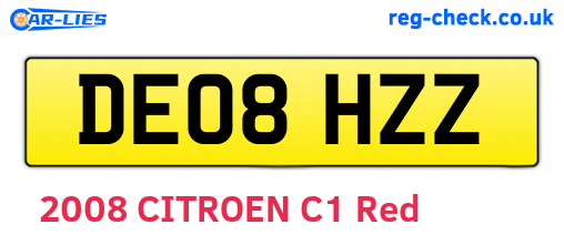 DE08HZZ are the vehicle registration plates.