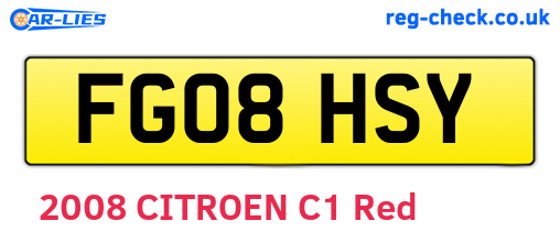FG08HSY are the vehicle registration plates.