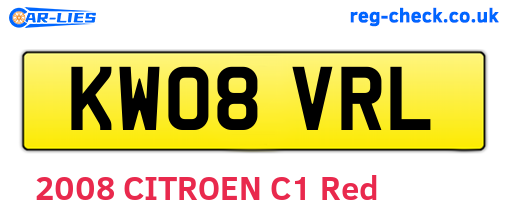KW08VRL are the vehicle registration plates.