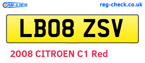 LB08ZSV are the vehicle registration plates.