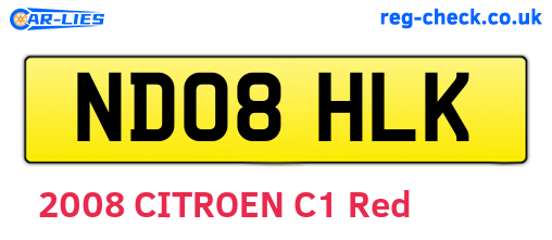 ND08HLK are the vehicle registration plates.