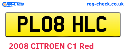 PL08HLC are the vehicle registration plates.
