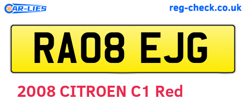 RA08EJG are the vehicle registration plates.