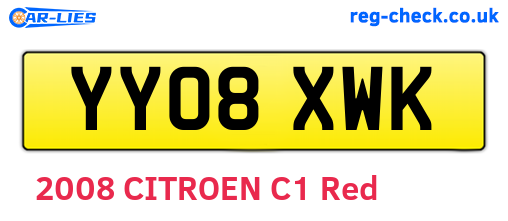 YY08XWK are the vehicle registration plates.