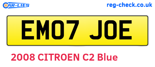 EM07JOE are the vehicle registration plates.