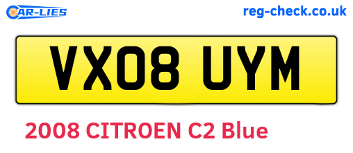 VX08UYM are the vehicle registration plates.
