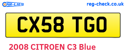 CX58TGO are the vehicle registration plates.