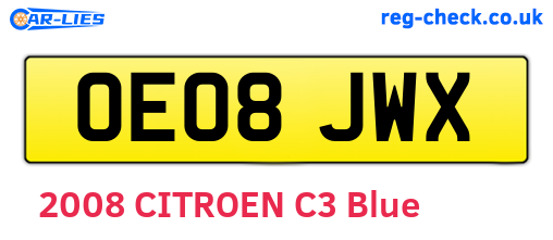 OE08JWX are the vehicle registration plates.