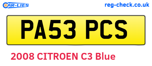 PA53PCS are the vehicle registration plates.