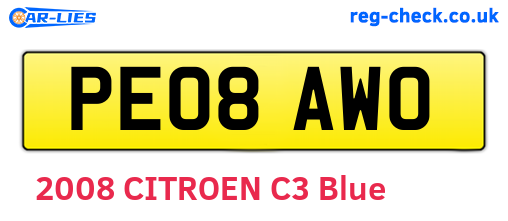 PE08AWO are the vehicle registration plates.