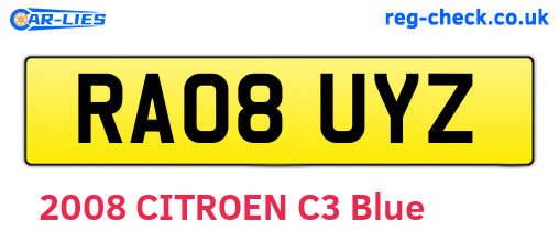 RA08UYZ are the vehicle registration plates.