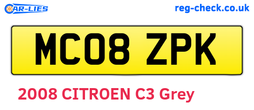 MC08ZPK are the vehicle registration plates.
