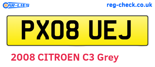 PX08UEJ are the vehicle registration plates.