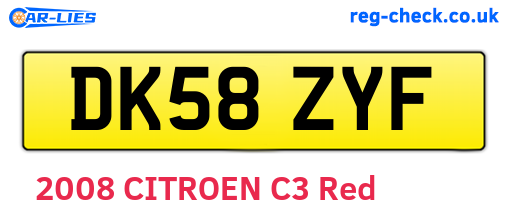 DK58ZYF are the vehicle registration plates.
