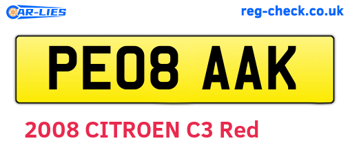 PE08AAK are the vehicle registration plates.