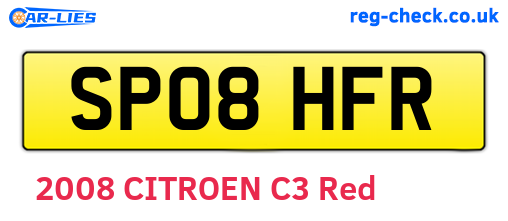SP08HFR are the vehicle registration plates.