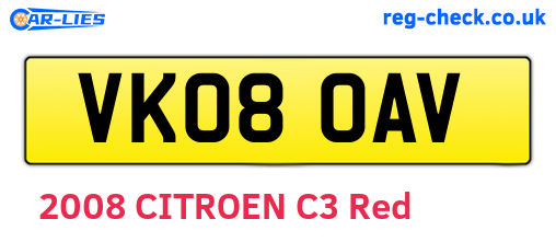 VK08OAV are the vehicle registration plates.