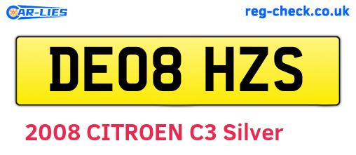 DE08HZS are the vehicle registration plates.