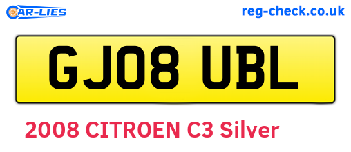 GJ08UBL are the vehicle registration plates.