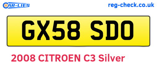 GX58SDO are the vehicle registration plates.