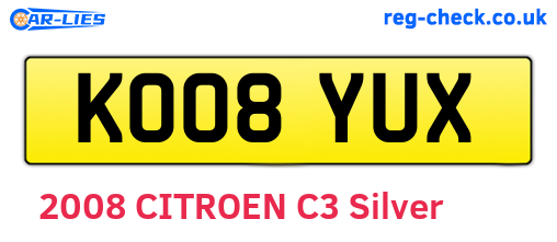 KO08YUX are the vehicle registration plates.