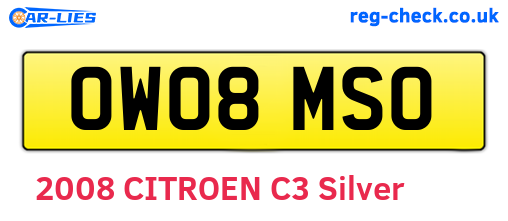 OW08MSO are the vehicle registration plates.