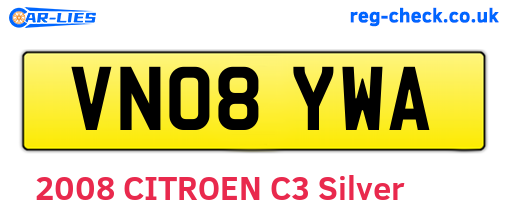 VN08YWA are the vehicle registration plates.