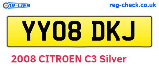 YY08DKJ are the vehicle registration plates.