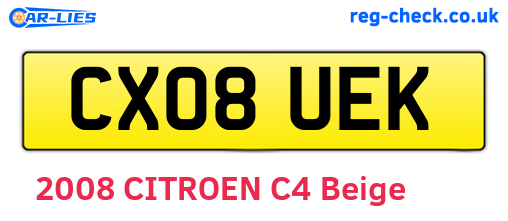 CX08UEK are the vehicle registration plates.