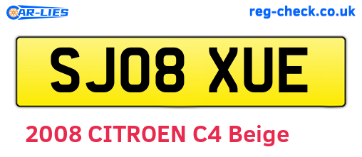 SJ08XUE are the vehicle registration plates.