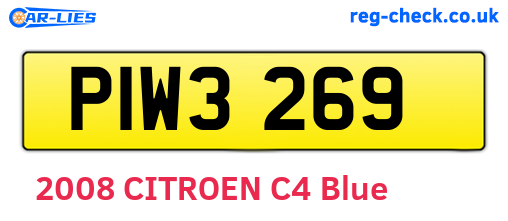 PIW3269 are the vehicle registration plates.