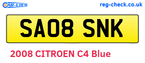 SA08SNK are the vehicle registration plates.
