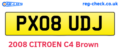 PX08UDJ are the vehicle registration plates.