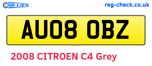 AU08OBZ are the vehicle registration plates.