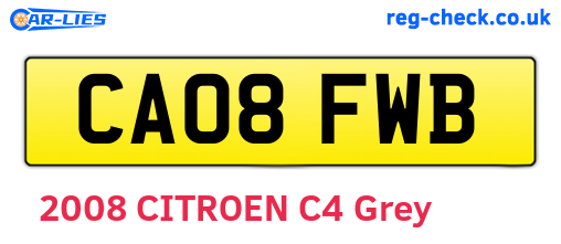 CA08FWB are the vehicle registration plates.