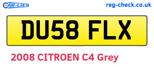 DU58FLX are the vehicle registration plates.