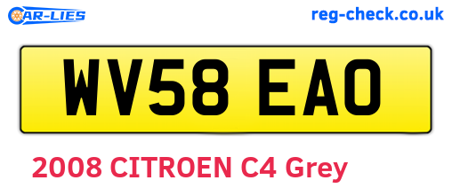 WV58EAO are the vehicle registration plates.