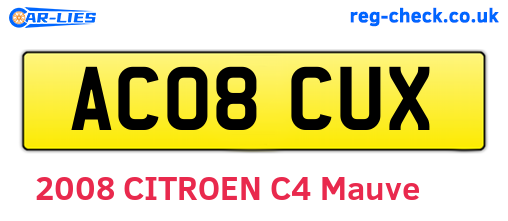 AC08CUX are the vehicle registration plates.