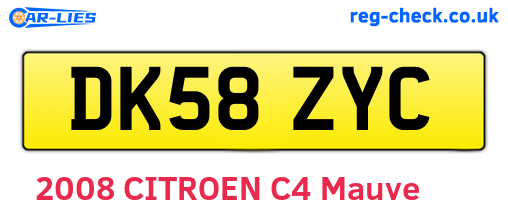 DK58ZYC are the vehicle registration plates.