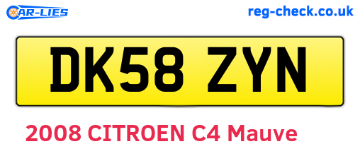 DK58ZYN are the vehicle registration plates.