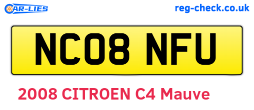 NC08NFU are the vehicle registration plates.