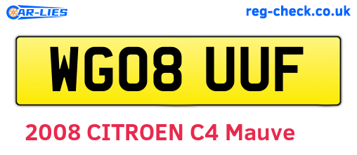 WG08UUF are the vehicle registration plates.