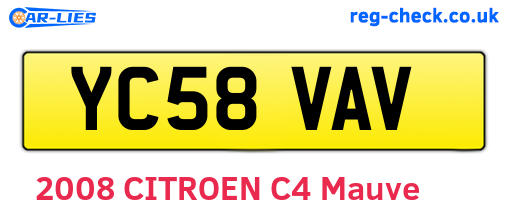 YC58VAV are the vehicle registration plates.