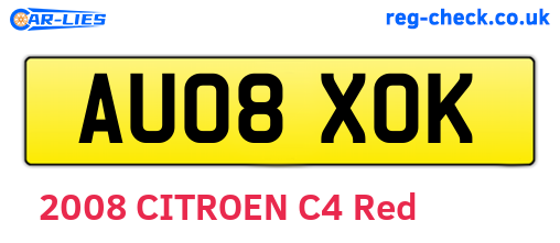 AU08XOK are the vehicle registration plates.