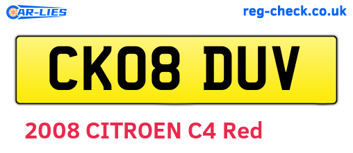 CK08DUV are the vehicle registration plates.