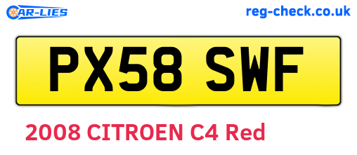 PX58SWF are the vehicle registration plates.