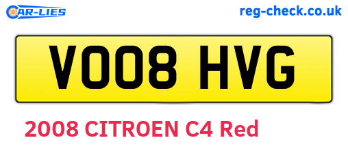 VO08HVG are the vehicle registration plates.