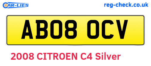 AB08OCV are the vehicle registration plates.